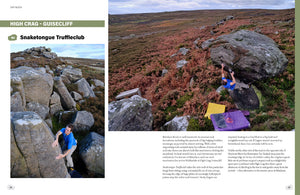 The gritstone outcrops, edges and quarries featured in the book include Shaftoe Crags, Goldsborough Carr, Great Roova and Slipstones.