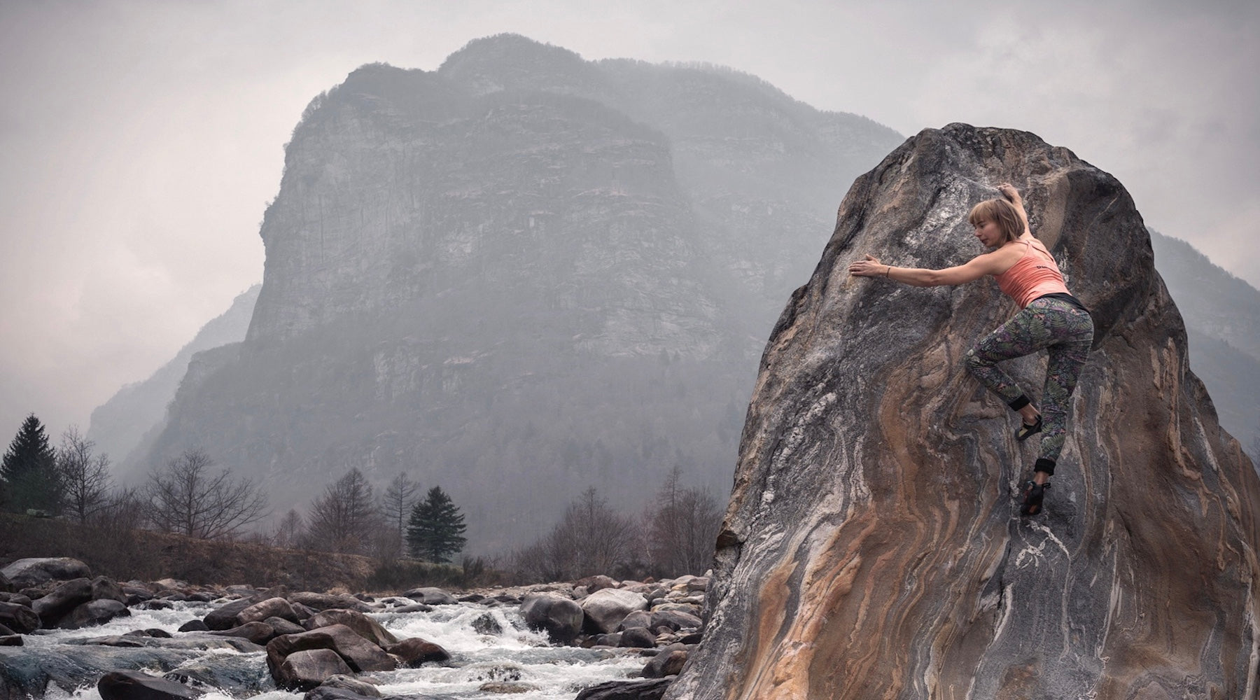 Zofia Reych, author of Born to Climb, bouldering in Switzerland.
