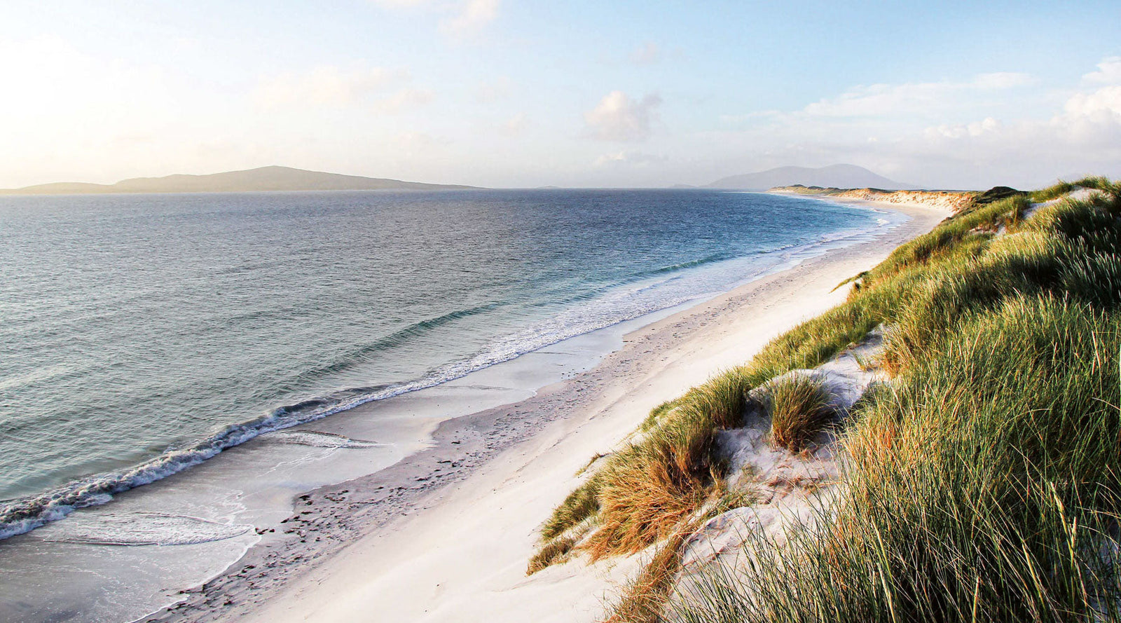 Berneray West Beach is a three-mile stretch of white sand located on the Isle of Berneray in the Outer Hebrides.