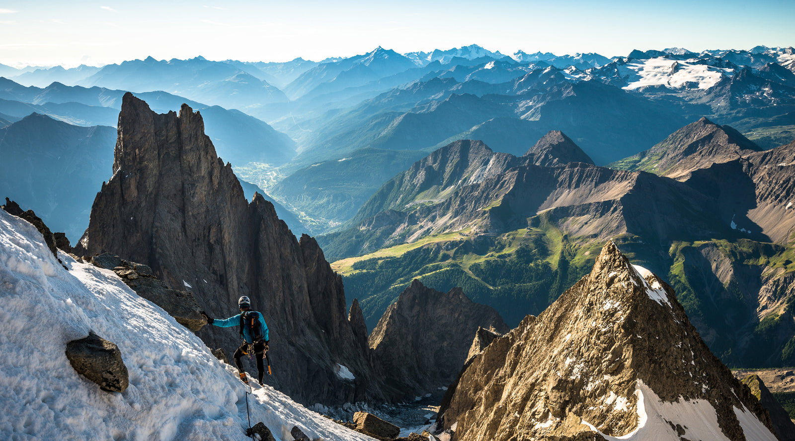Looking on in admiration in front of the Aiguille Noire de Peuterey from the Eccles bivouac