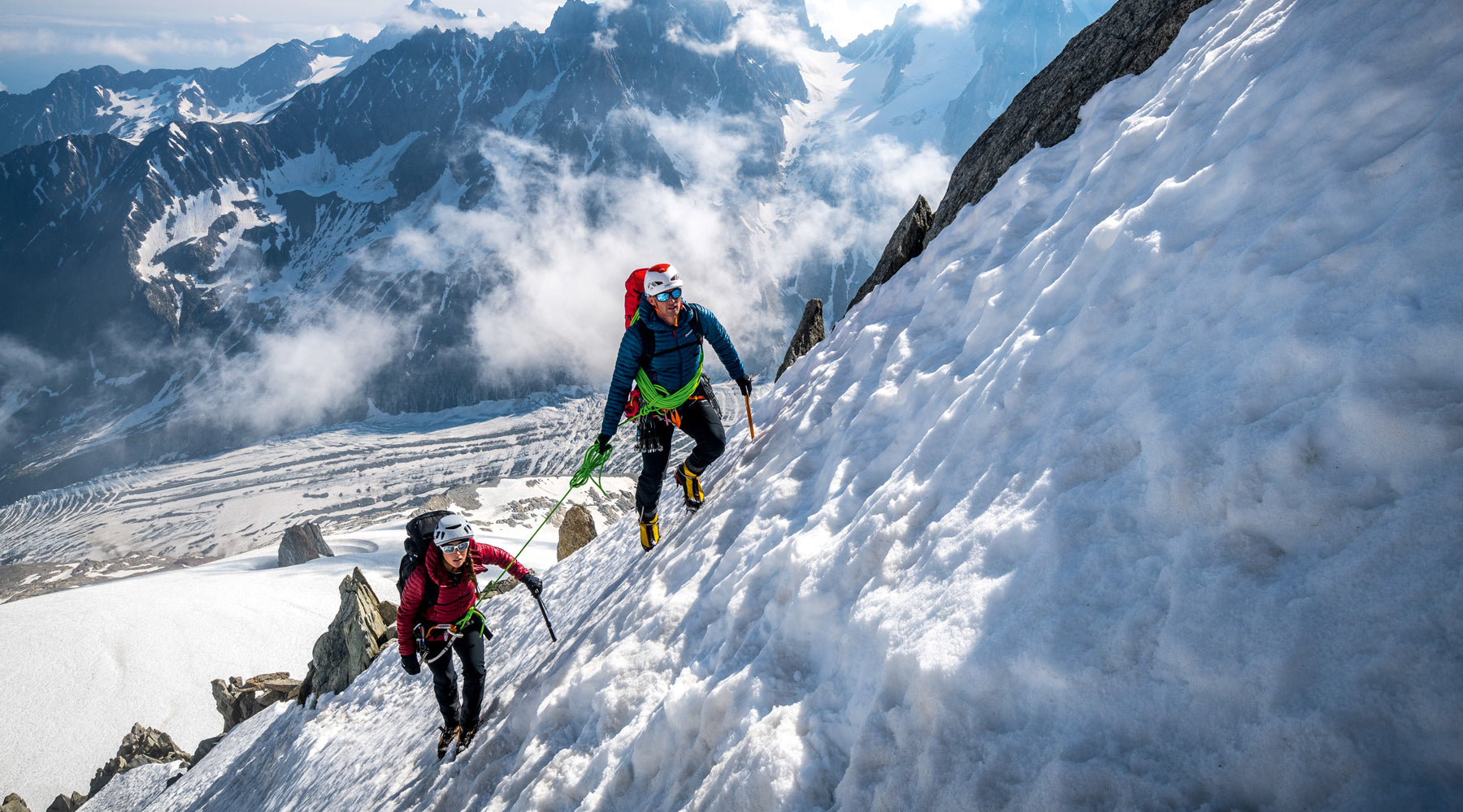 David Garnier and Marie Gamen on the north face of the Petite Aiguille Verte Mont Blanc Lines Alex Buisse