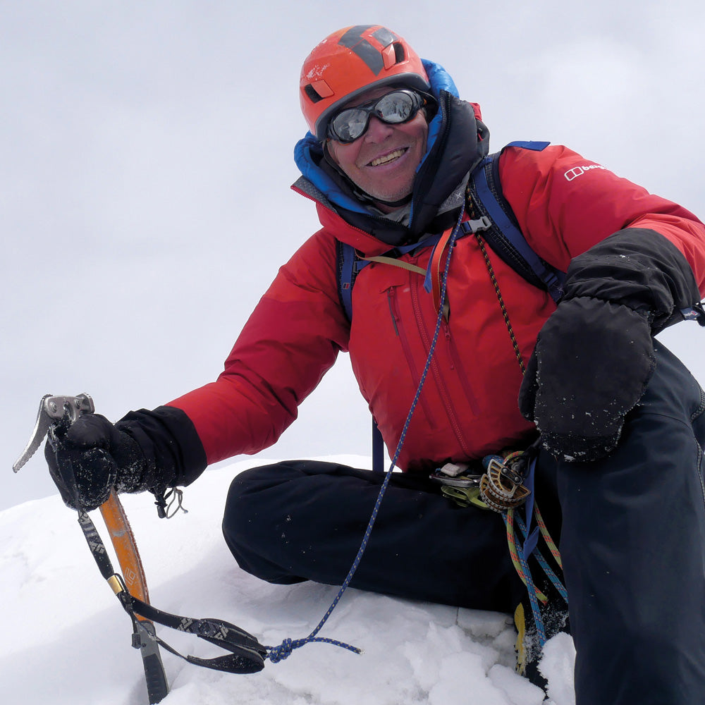 Mick Fowler on the summit of Yawash Sar, taken from his new book Eternal Alpinist: A bottom-to-top climbing memoir (9781839813160). Photo by Victor Saunders.