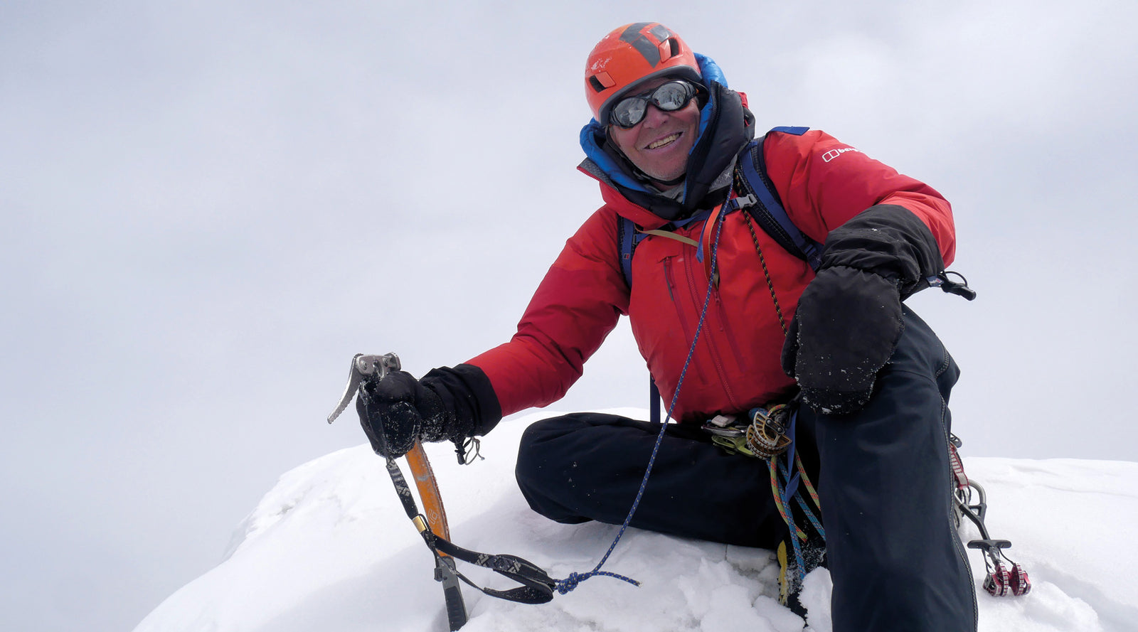 Mick Fowler on the summit of Yawash Sar, taken from his new book Eternal Alpinist: A bottom-to-top climbing memoir (9781839813160). Photo by Victor Saunders.