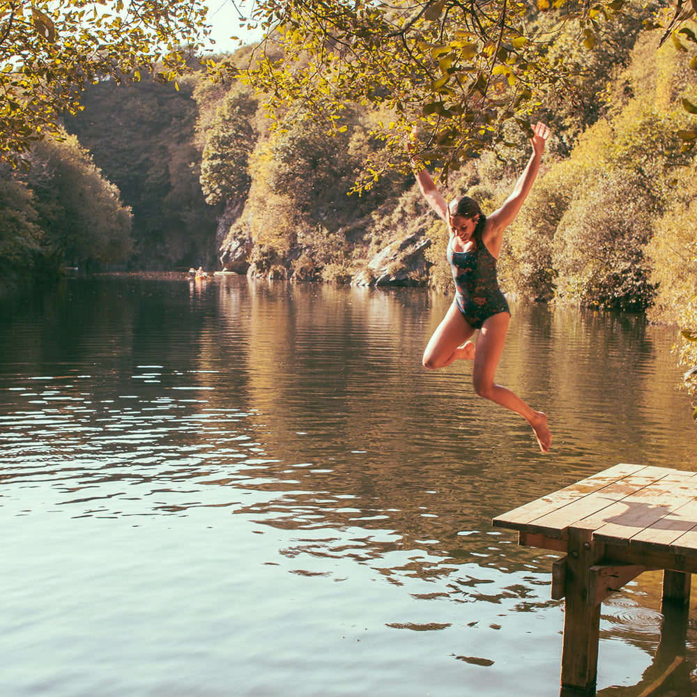 Photo of author Sian Anna Lewis at Cornish Tipis, taken from her new book Swimming Wild in South West England 9781839812934