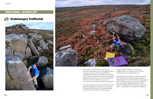 The gritstone outcrops, edges and quarries featured in the book include Shaftoe Crags, Goldsborough Carr, Great Roova and Slipstones.