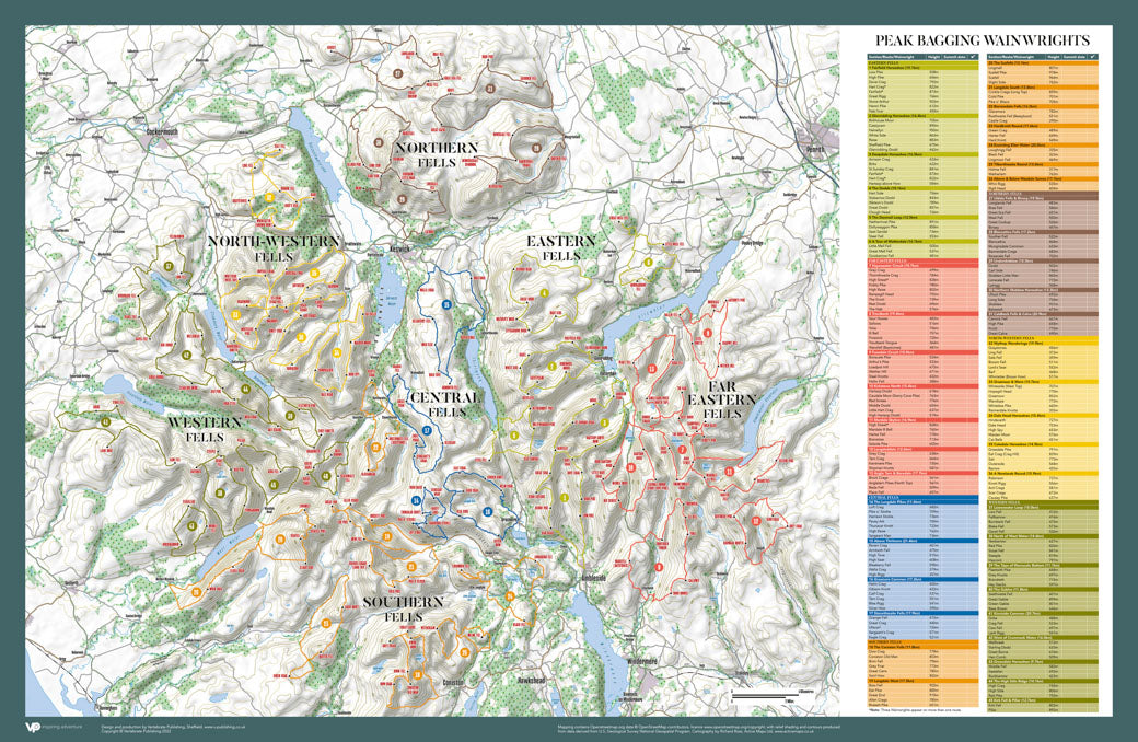 The Peak Bagging: Wainwrights Fold-out Poster Map is designed to give you an at-a-glance guide to 45 routes designed to complete all 214 of Alfred Wainwright’s Lake District fells in the most efficient way.